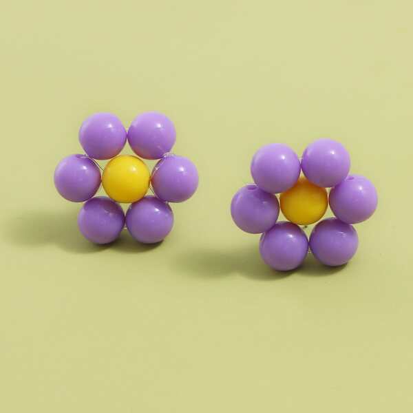 

Girls Flower Shaped Stud Earrings, Purple
