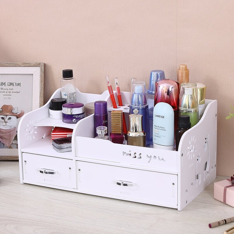 

1pc Desktop Cosmetic Storage Box, White