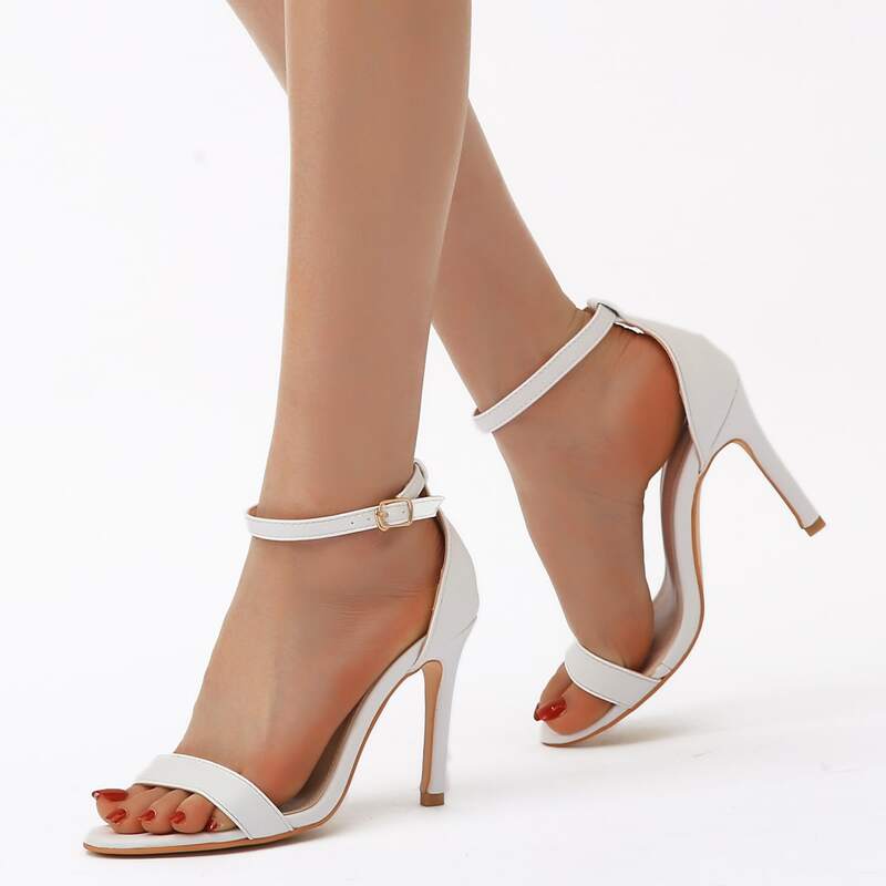 

Open Toe Ankle Strap Stiletto Heels, White