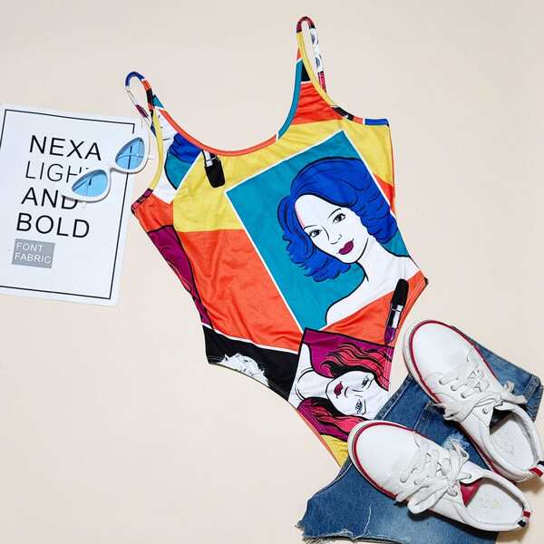 

Боди с графическим принтом, Многоцветный