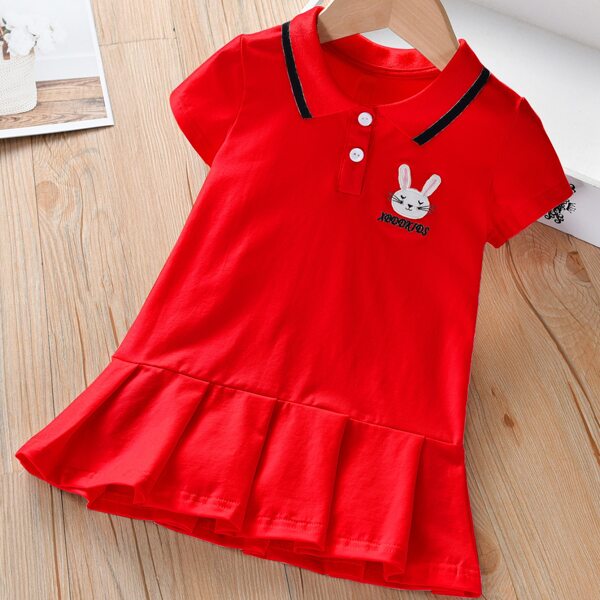 

Toddler Girls Letter & Rabbit Embroidery Polo Neck Smock Dress, Red