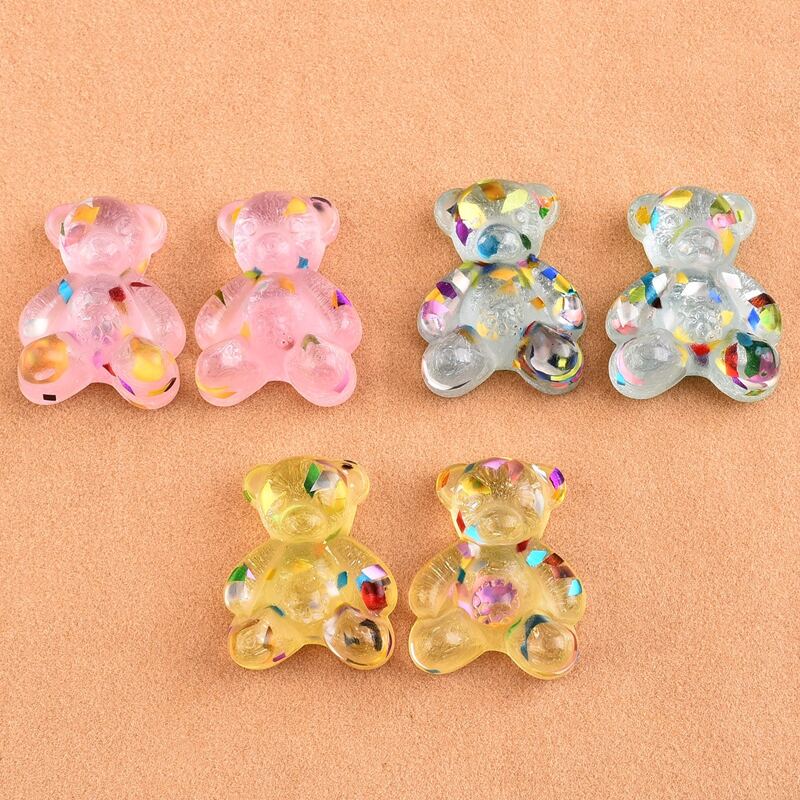 

3pairs Bear Shaped Stud Earrings, Multicolor
