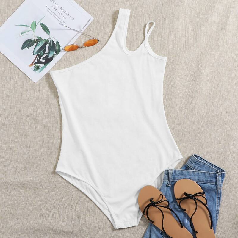 

One Shoulder White Bodysuit