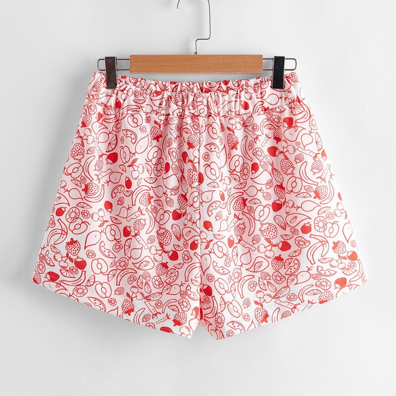 

Fruit Allover Print Shorts, Red
