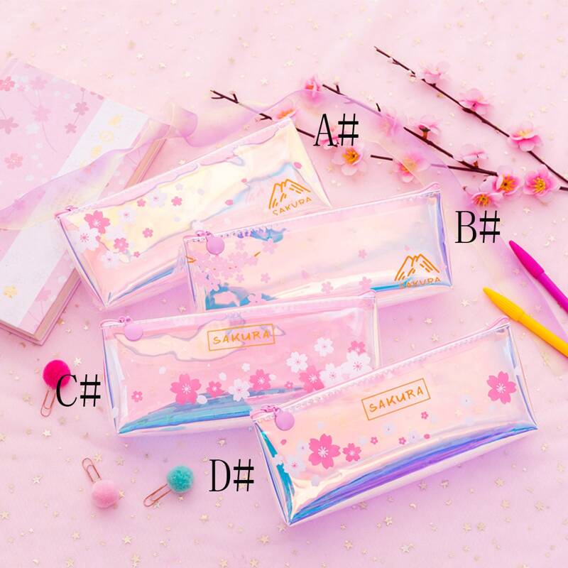 

1pc Flower Print Clear Pencil Case, Multicolor
