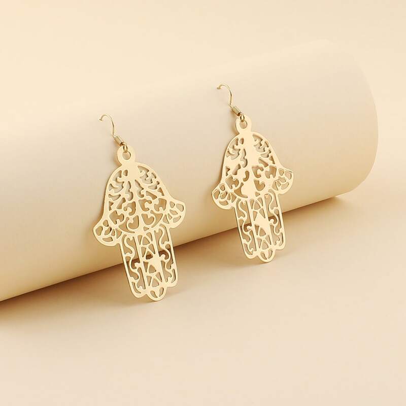 

Metal Hand Shaped Drop Earrings, Gold