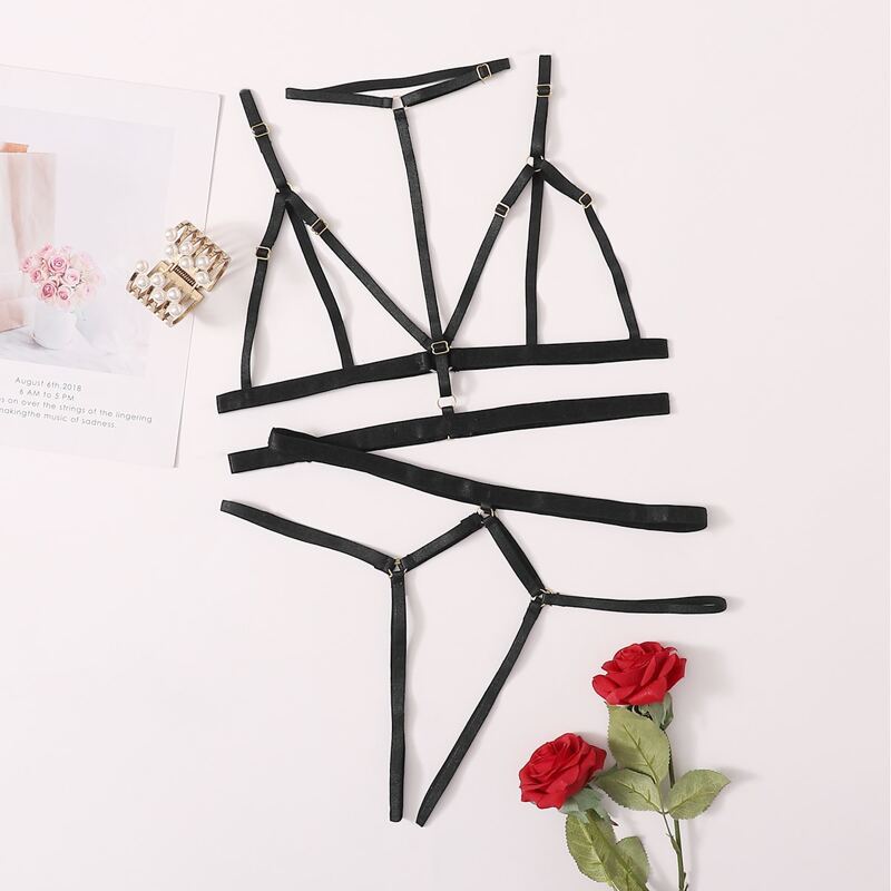 

Ring Linked Cut-out Lingerie Set & Choker, Black