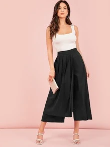 Modelyn Pleated Foldover Wide Leg Cropped Trousers - Black - View 5