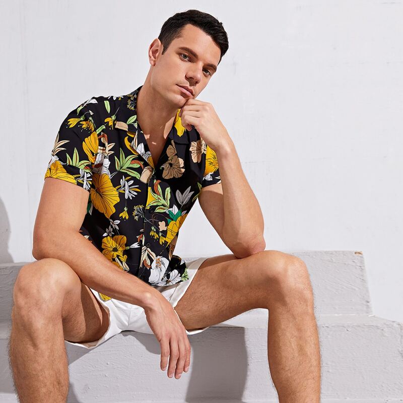 

Guys Button Front Floral Print Shirt, Multicolor