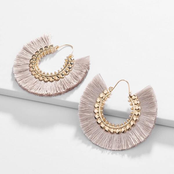 

Fan Shaped Tassel Hoop Earrings, Gold
