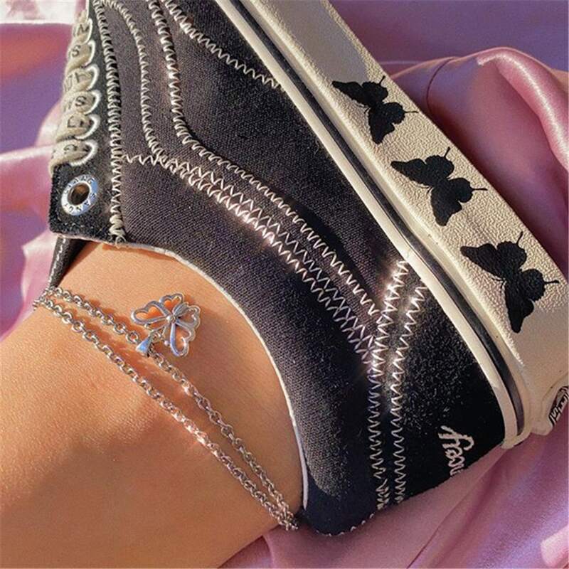 

Butterfly Decor Charm Anklet, Silver