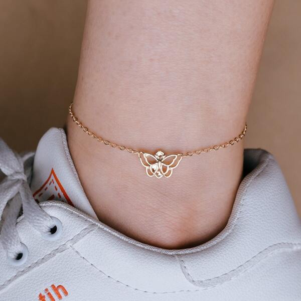 

Butterfly Decor Charm Anklet, Gold
