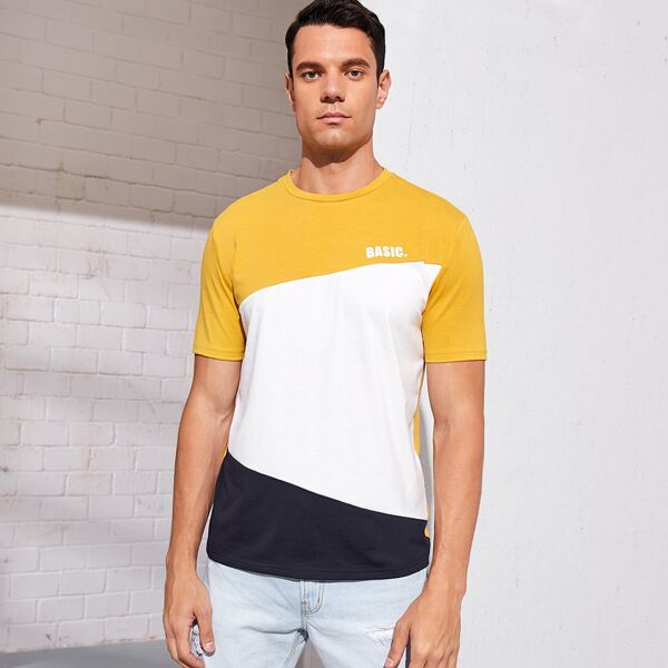 

Men Letter Graphic Color Block Tee, Multicolor