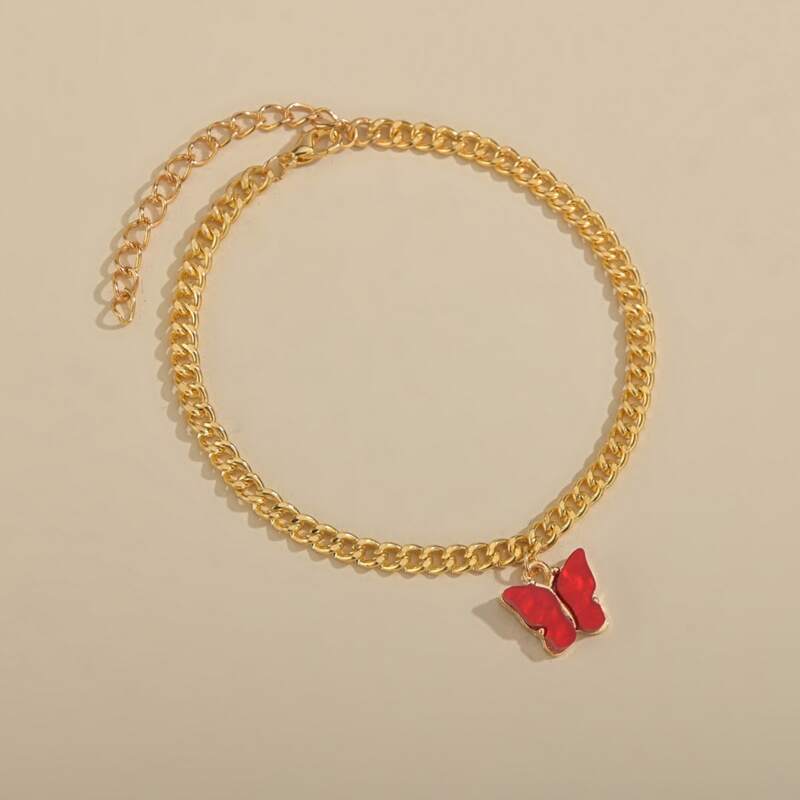 

Butterfly Decor Charm Anklet, Gold