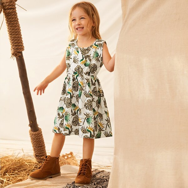 

Toddler Girls Allover Tropical Print A-line Dress, Multicolor