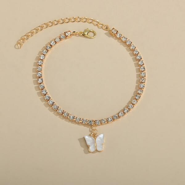 

Rhinestone Decor Anklet, Gold