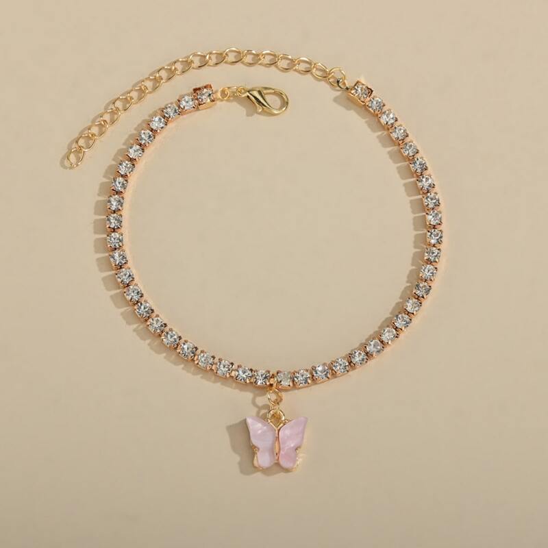 

Rhinestone Decor Charm Anklet, Gold