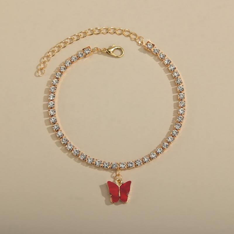 

Rhinestone Decor Charm Anklet, Gold