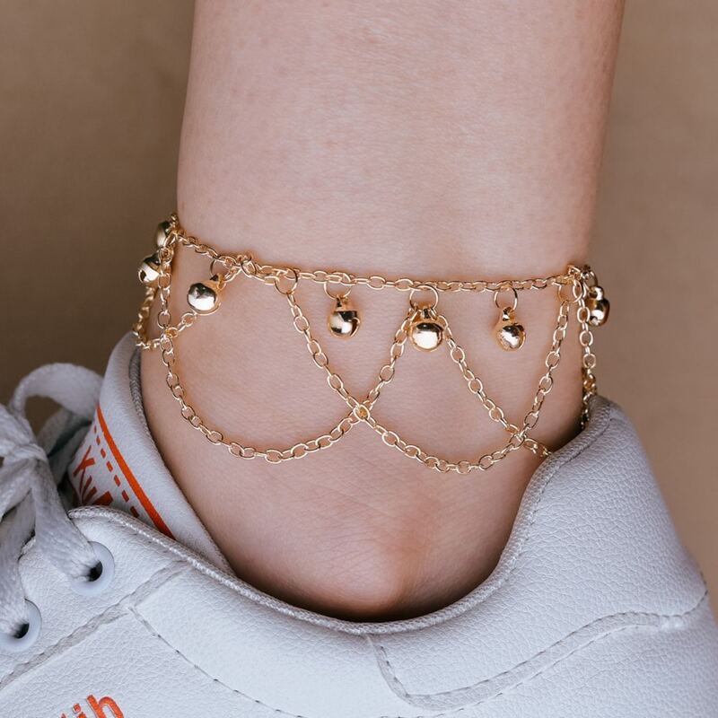 

Small Bell Decor Charm Anklet, Gold