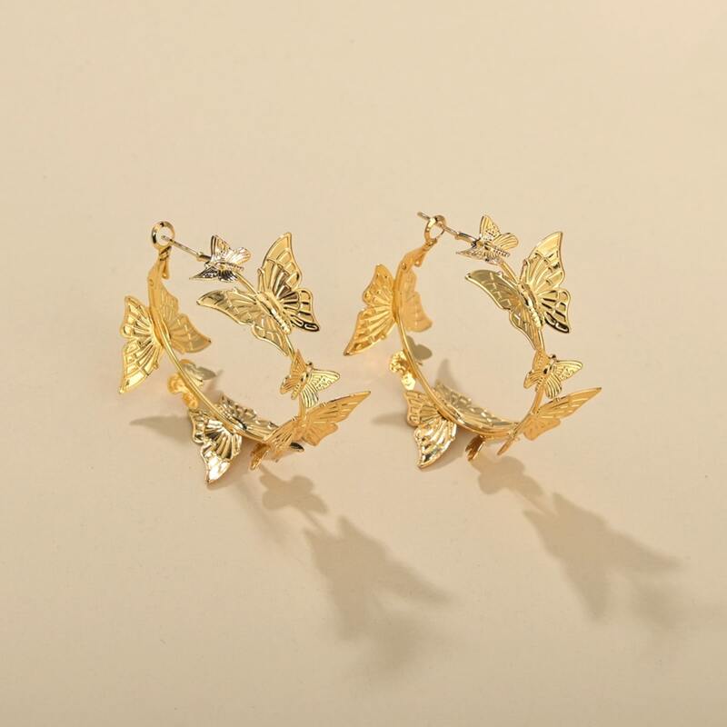 

Butterfly Decor Hoop Earrings, Gold