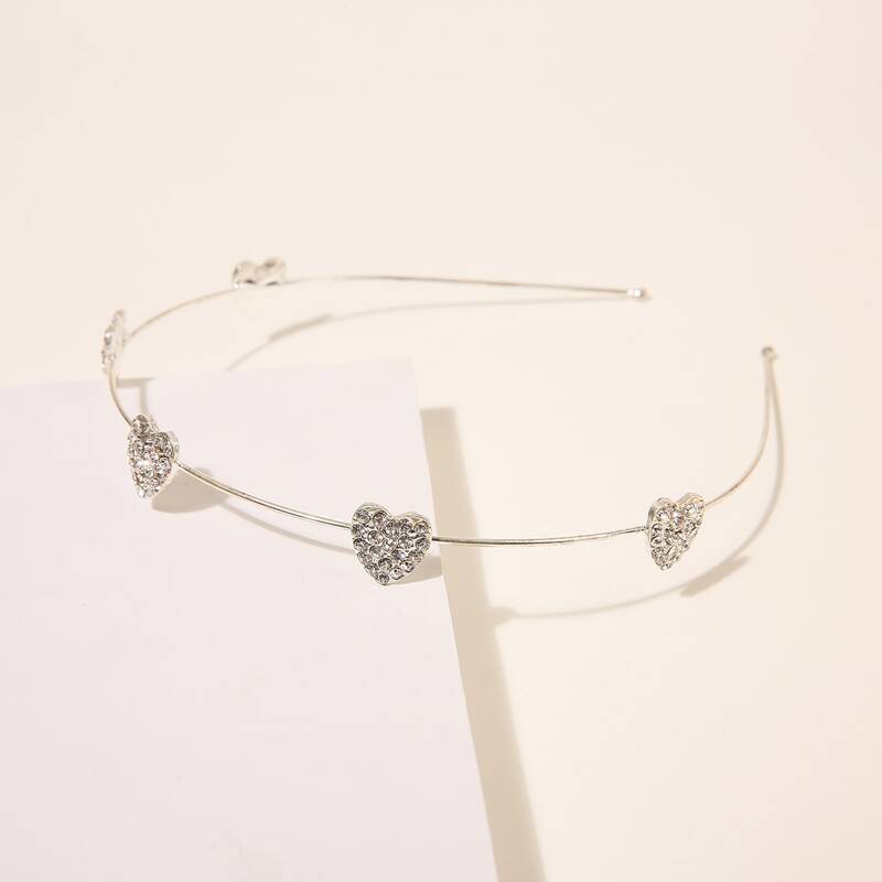 

Rhinestone Heart Hair Hoop, Silver