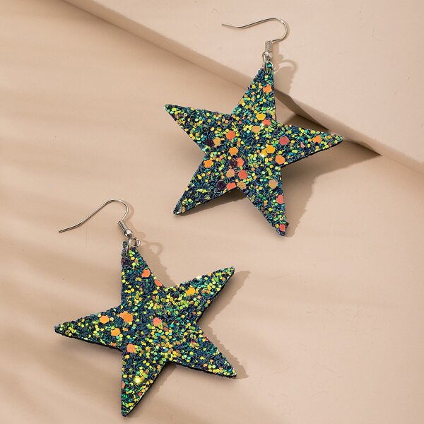 

Star Shaped Drop Earrings, Green