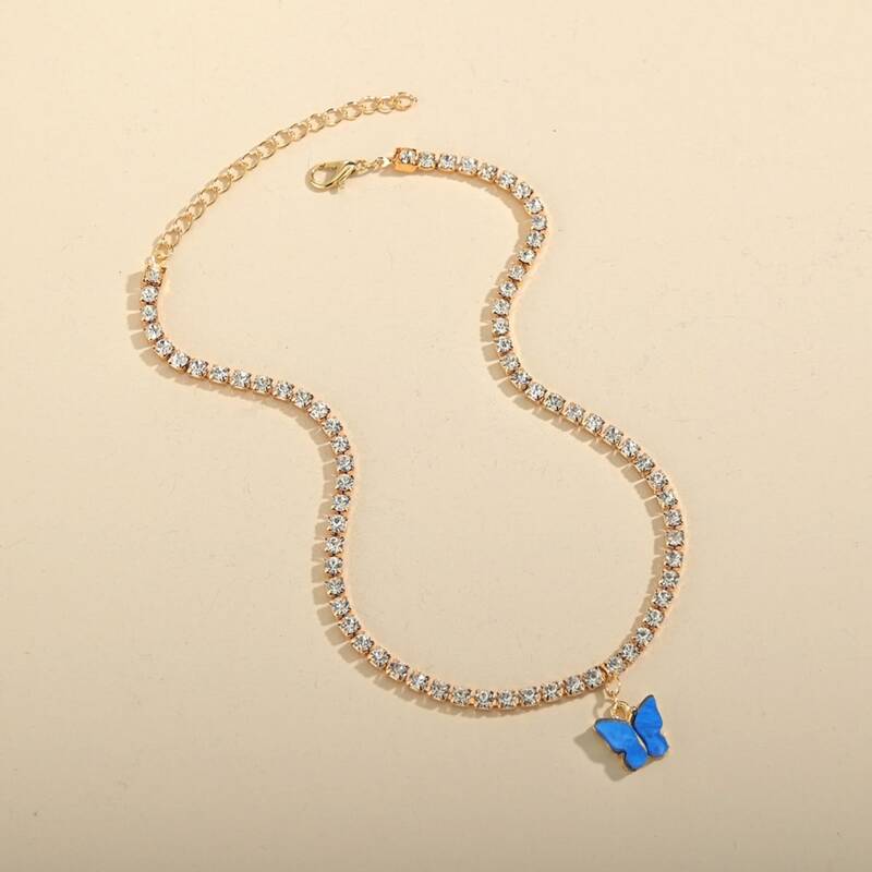 

Rhinestone Decor Charm Necklace, Gold