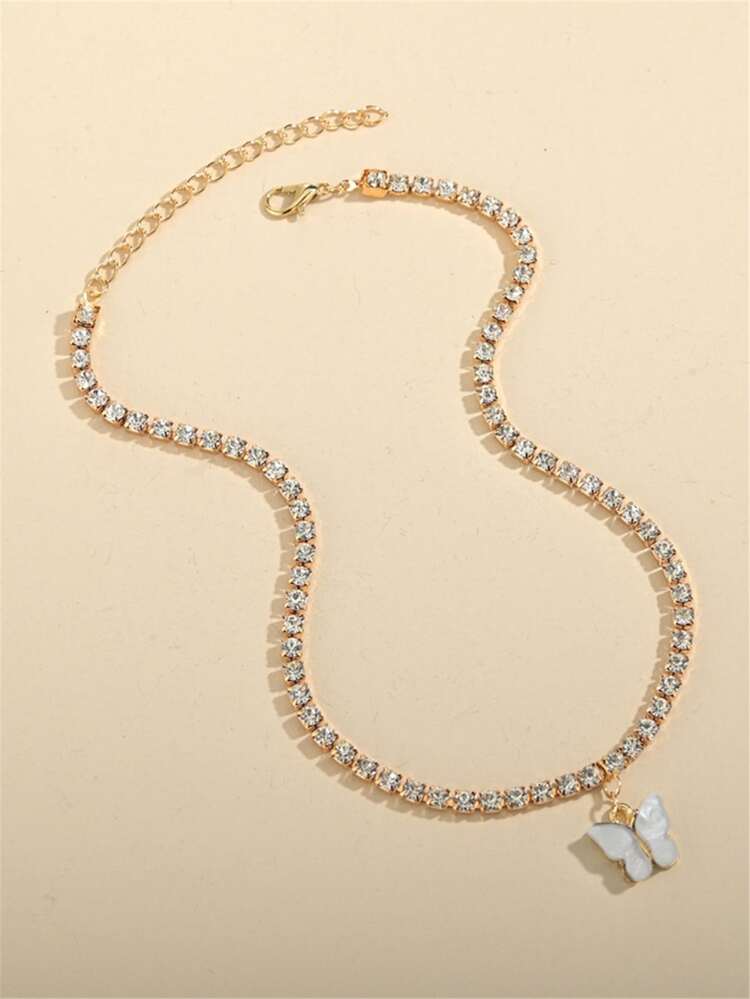 Rhinestone Decor Charm Necklace