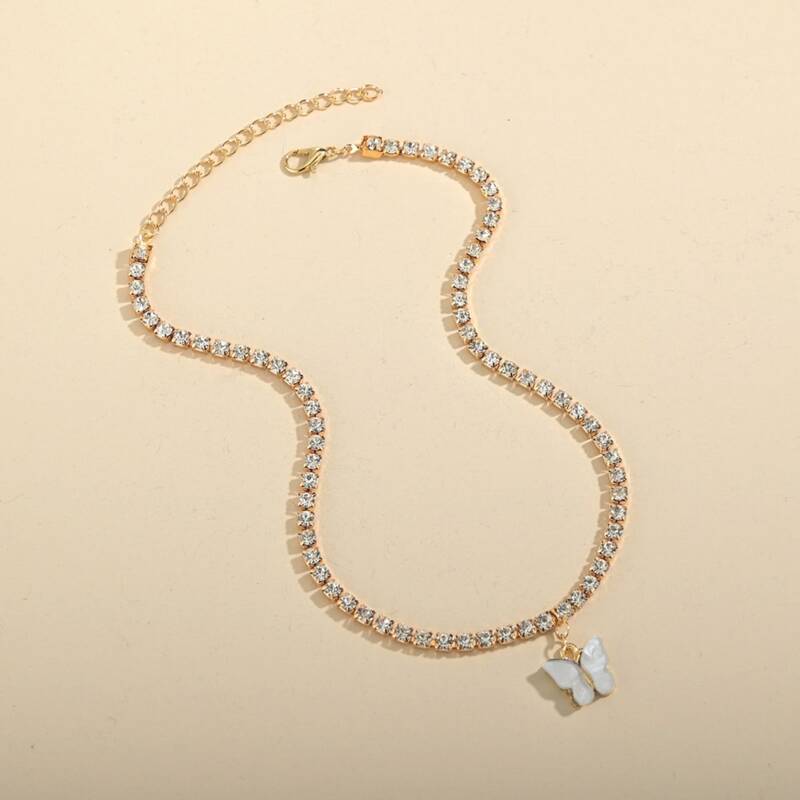 

Rhinestone Decor Charm Necklace, Silver
