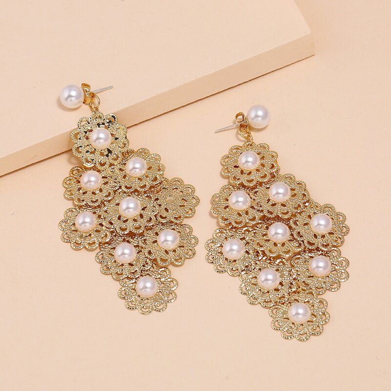 

Faux Pearl Decor Drop Earrings, Gold
