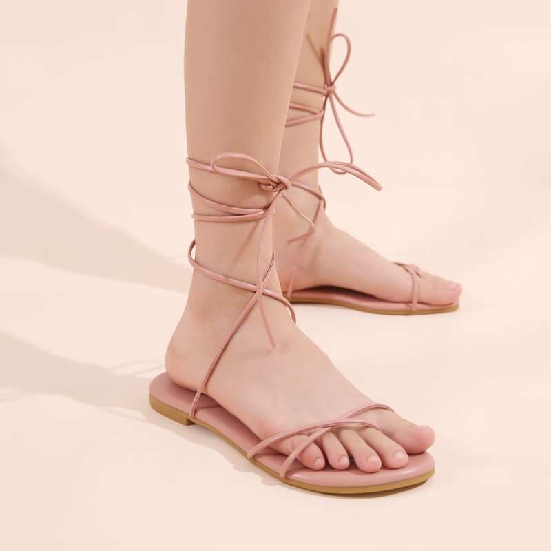 

Toe Post Tie Leg Sandals, Pink