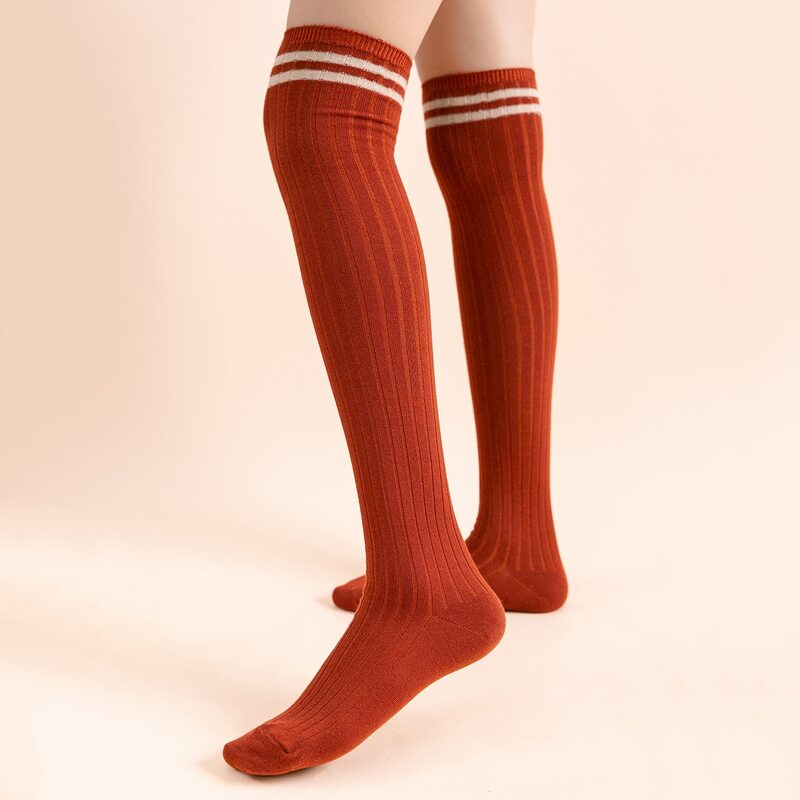 

Striped Pattern Knee Socks, Red