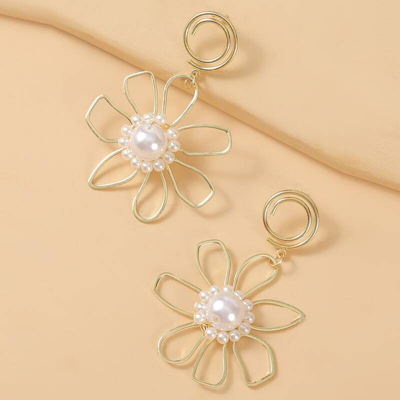 

Faux Pearl Decor Drop Earrings, Gold