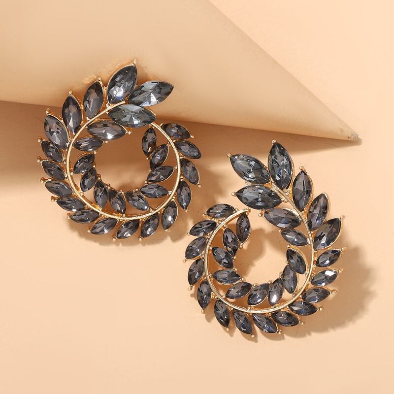 

Rhinestone Engraved Hoop Earrings, Grey