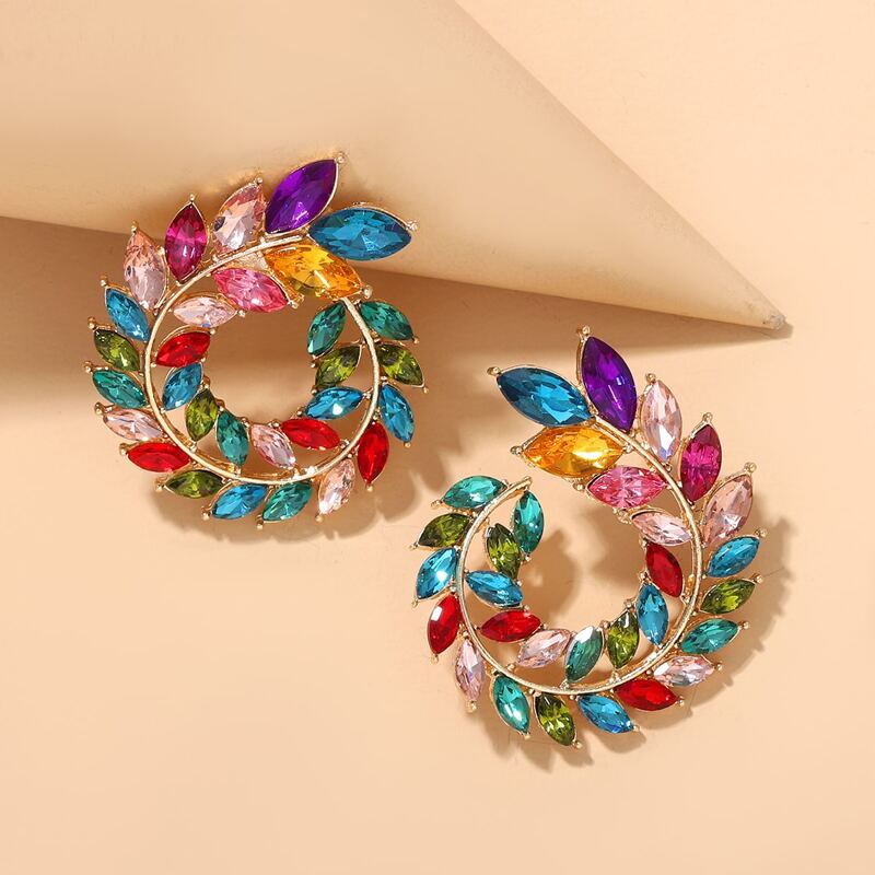 

Rhinestone Engraved Hoop Earrings, Multicolor
