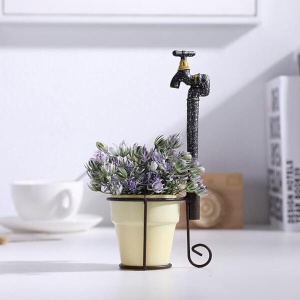 

1pc Watertap Decor Flower Pot With Artificial Flower, Multicolor