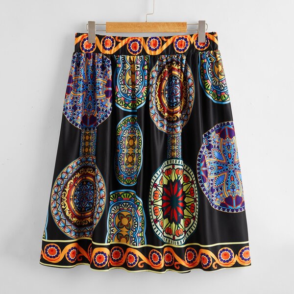 

Plus Elastic Waist Tribal Print Skirt, Multicolor