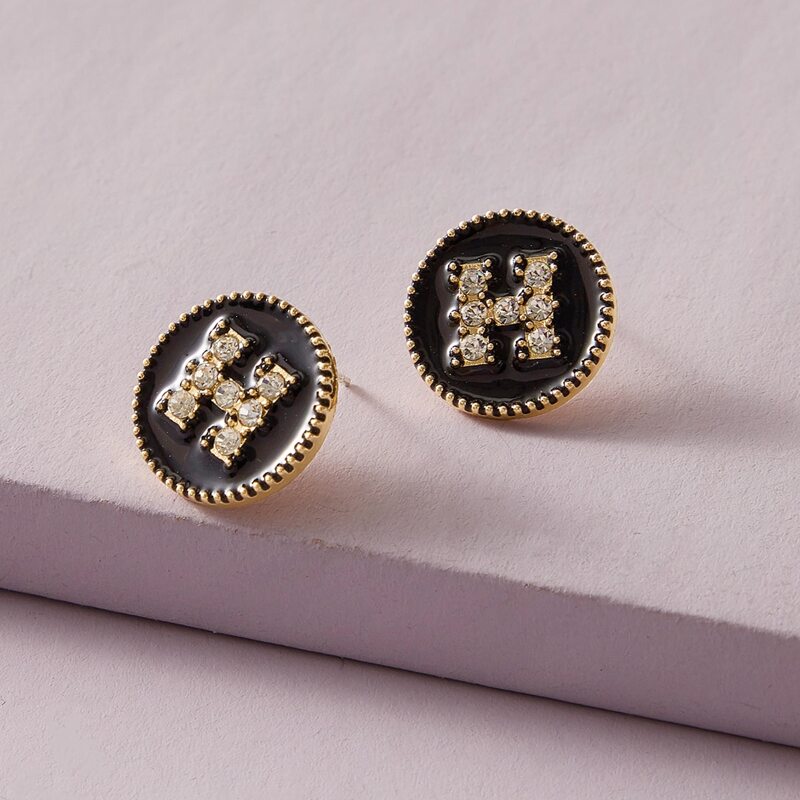 

Letter Pattern Round Stud Earrings, Multicolor