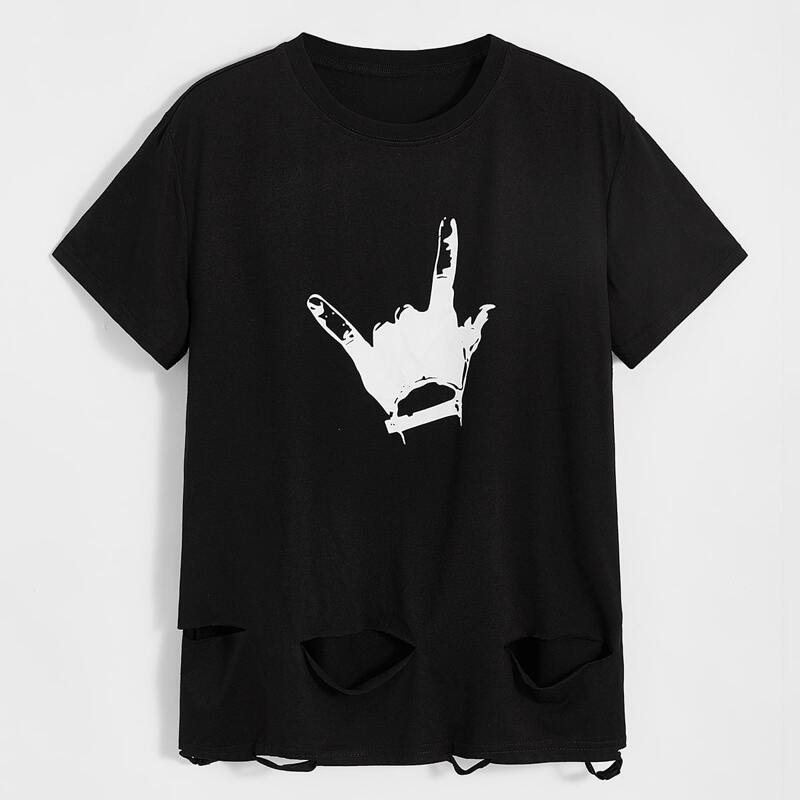 

Guys Love You Gesture Ripped Tee, Black