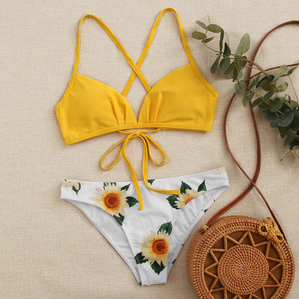 

Sunflower Print Cheeky Bikini Swimsuit, Multicolor