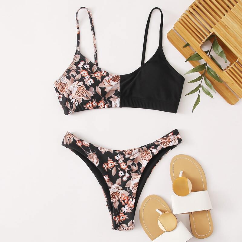 

Floral High Cut Bikini Swimsuit, Multicolor