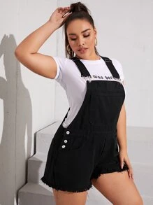SHEIN EZwear Quần áo denim có kích thước lớn Nút màu trơn màu đen Sẵn sàng - màu đen - Xem 4