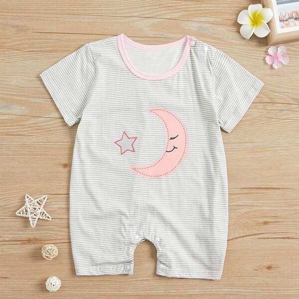 

Baby Girl Striped Cartoon Graphic Romper, Multicolor