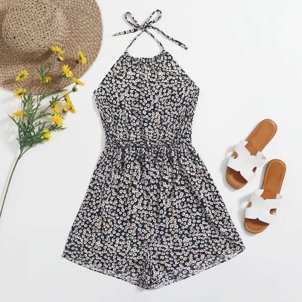 

Ditsy Floral Tie Back Halter Romper, Multicolor