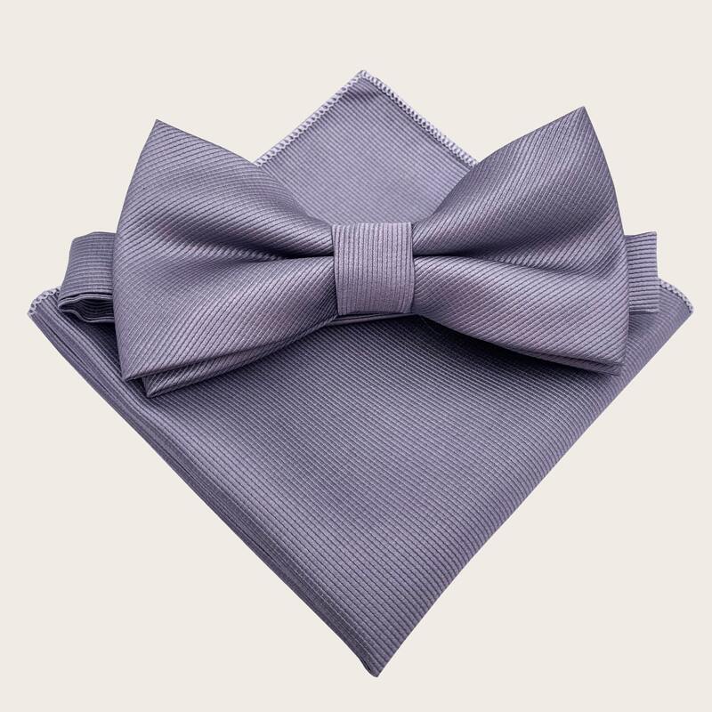 

2pcs Guys Simple Bow Tie & Pocket Square, Purple