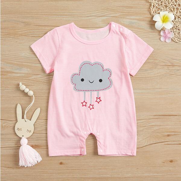 

Полосатый комбинезон с мультяшным принтом для девочек, Розовые