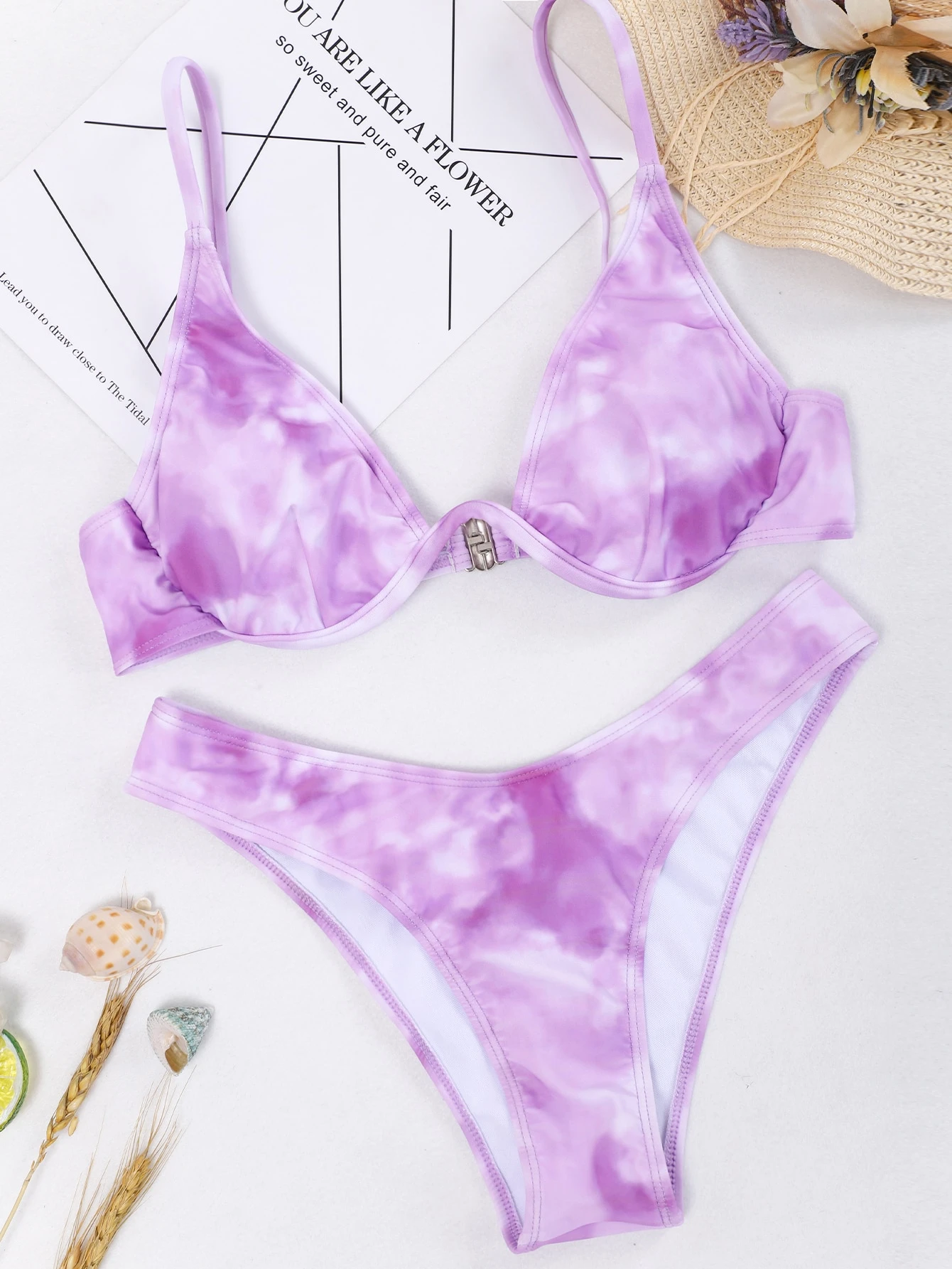 Tie dye underwire high cut bikini swimsuit Clearance