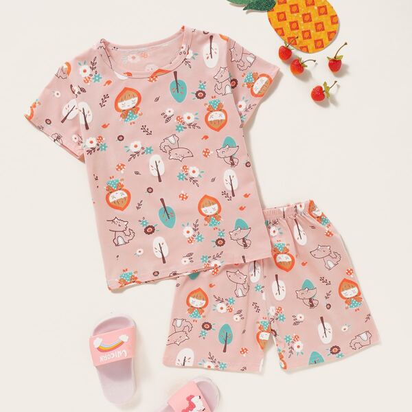 

Пижама с мультяшным принтом для девочек, Розовые