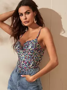 SHEIN VCAY Áo ngực cổ chữ V Ditsy Floral Cami Top - Nhiều màu - Xem 5