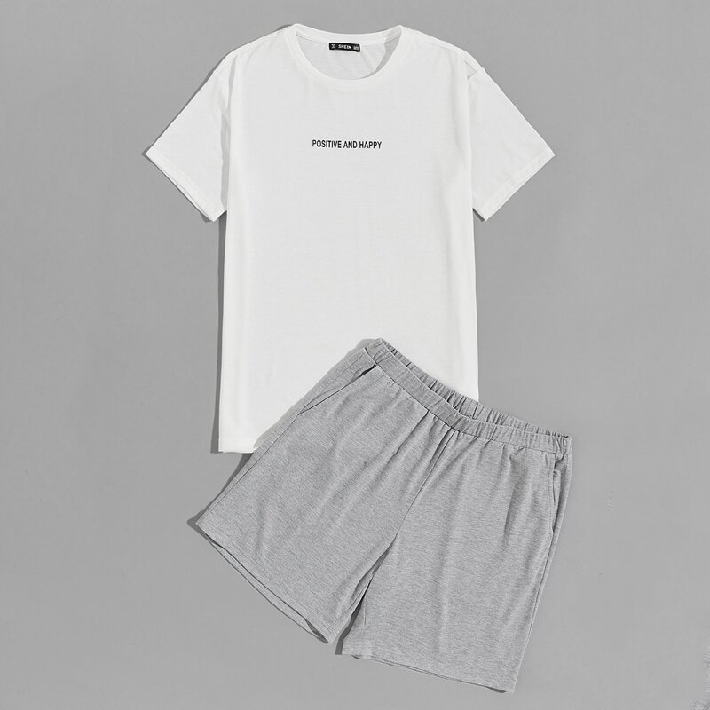 

Guys Letter Graphic Top & Shorts PJ Set, Multicolor